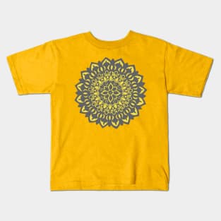 Flower Mandala Grey and Yellow Kids T-Shirt